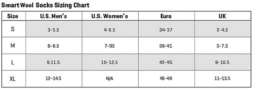 Smartwool Socks Size Guide